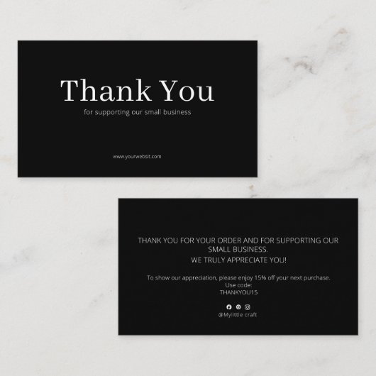 Black Serif Thank You Card Discount Code Business 名刺 (正面/裏面)