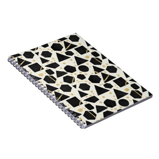 Black Shapes and Gold Confetti Pattern ノートブック (右側)