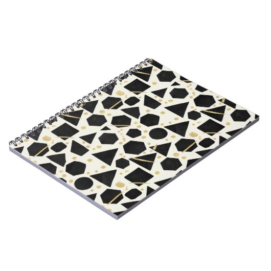 Black Shapes and Gold Confetti Pattern ノートブック (左側)