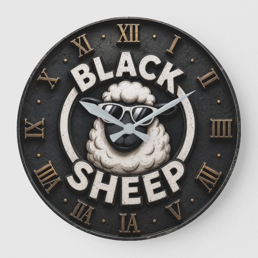 Black Sheep Funny Cool Farmhouse Sheep Decor ラージ壁時計 (正面)