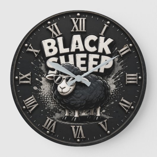 Black Sheep Funny Rustic Farmhouse Rebel ラージ壁時計 (正面)