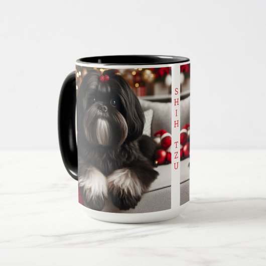 Black Shih Tzu Christmas Coffee Mug Cup マグカップ (正面左)