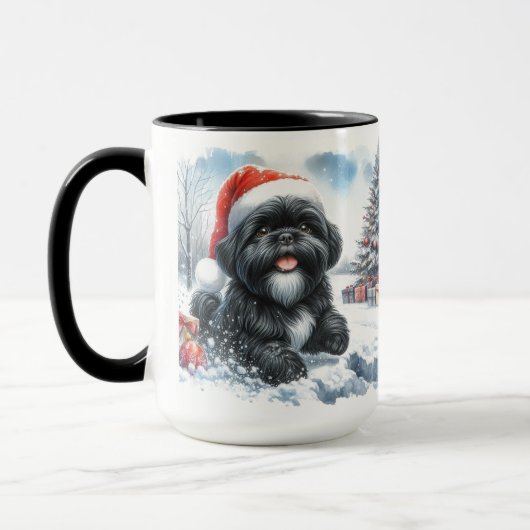 Black Shih Tzu Dashing Thru Snow Christmas Mug マグカップ (左)