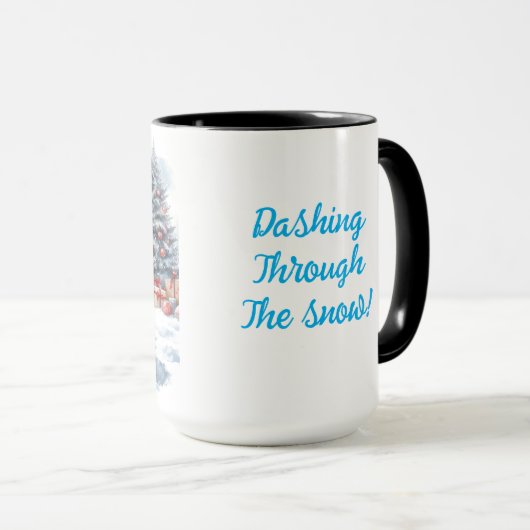 Black Shih Tzu Dashing Thru Snow Christmas Mug マグカップ (正面右)