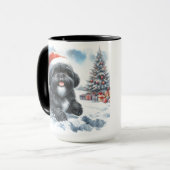 Black Shih Tzu Dashing Thru Snow Christmas Mug マグカップ (正面左)