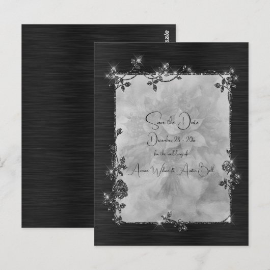 Black Shiny Elegant Sparkly Frame Save the Date ポストカード (正面/裏面)