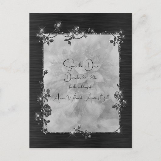Black Shiny Elegant Sparkly Frame Save the Date ポストカード (正面)