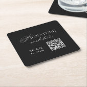 Black Signature Cocktail QR Code Wedding Coaster スクエアペーパーコースター (アングル)