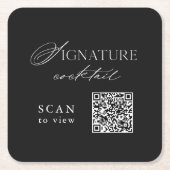Black Signature Cocktail QR Code Wedding Coaster スクエアペーパーコースター (正面)