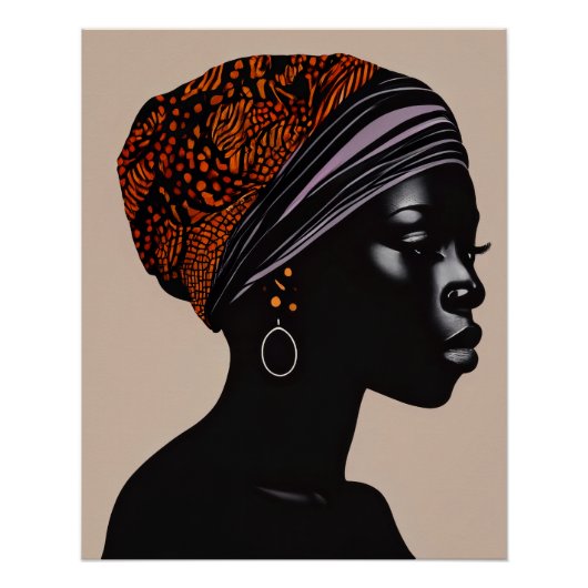 Black Silhouette African American Woman Head Wrap ポスター (正面)