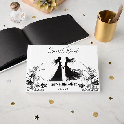 Black Silhouette Wedding Guest ゲストブック (正面見開き)