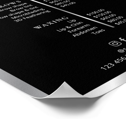 Black & Silverモダン Business Pricing Menu Poster ポスター (角)