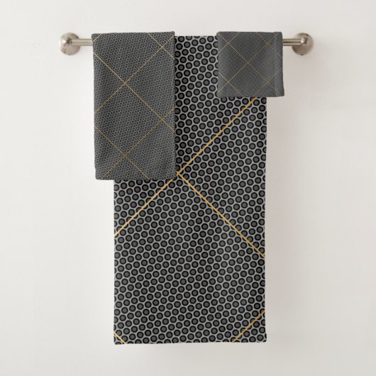 BLACK SILVER ABSTRACT CIRCLES GRID BATH TOWEL SET バスタオルセット (インサイチュ)