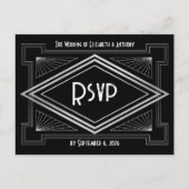 Black & Silver Art Deco Gatsby-Inspired Wedding ポストカード (正面)