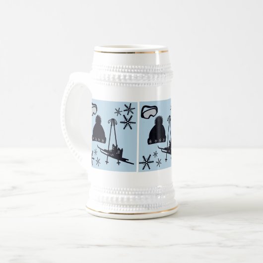Black, silver & blue snow designs. ビールジョッキ (正面左)