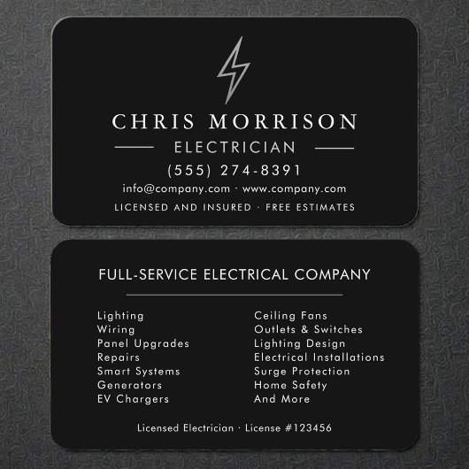 Black Silver Electrician Electrical 名刺