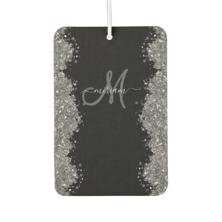 Black Silver Faux Glitter Grey Modern Monogram カーエアーフレッシュナー