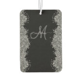 Black Silver Faux Glitter Grey Modern Monogram カーエアーフレッシュナー (裏面)