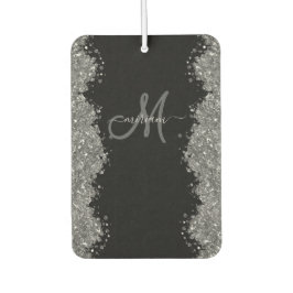 Black Silver Faux Glitter Grey Modern Monogram カーエアーフレッシュナー
