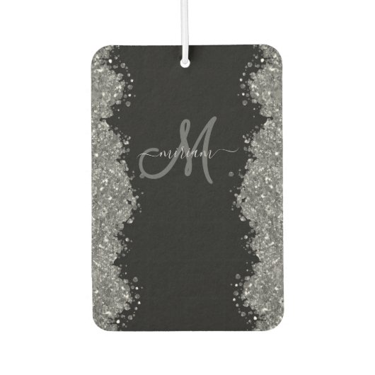Black Silver Faux Glitter Grey Modern Monogram カーエアーフレッシュナー (正面)