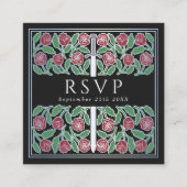 Black Silver Floral Royal Wedding RSVP QR Code  エンクロージャーカード (正面)
