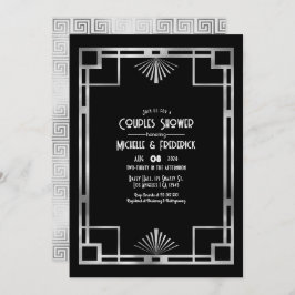Black & Silver Gatsby Art Deco Couples Shower 招待状