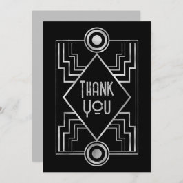 Black & Silver Gatsby-Inspired Art Deco Wedding サンキューカード