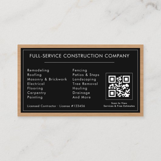 Black & Silver General Contractor QR Code Wood  名刺 (裏面)