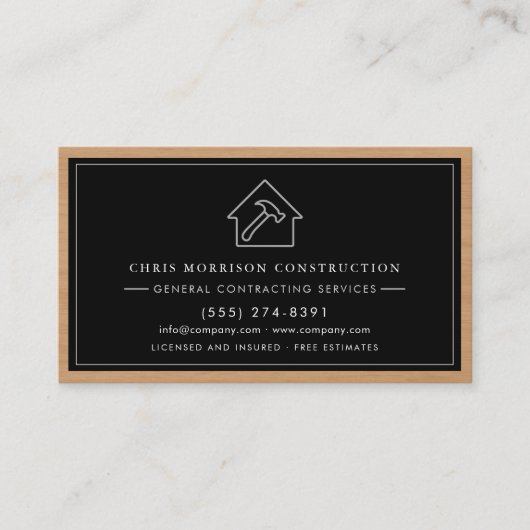 Black & Silver General Contractor QR Code Wood  名刺 (正面)