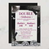 Black Silver Glamour Disco  Joint Birthday 招待状 (正面/裏面)