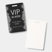 Black Silver Glitter Event VIP All Access Pass ID バッジ (正面&裏面)