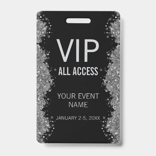 Black Silver Glitter Event VIP All Access Pass ID バッジ (正面)