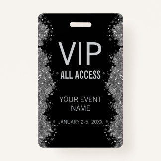 Black Silver Glitter Event VIP All Access Pass ID  バッジ