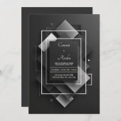 Black Silver Glitter Geometric Diamond Layered 招待状 (正面/裏面)