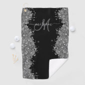Black Silver Glitter Grey Modern Monogram ゴルフタオル (インサイチュ)