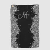 Black Silver Glitter Grey Modern Monogram ゴルフタオル (正面)
