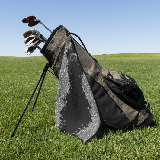 Black Silver Glitter Grey Modern Monogram ゴルフタオル (グリーン)