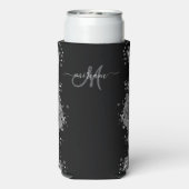 Black Silver Glitter Grey Modern Monogram スリム缶クーラー (Seltzer裏面)