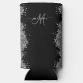 Black Silver Glitter Grey Modern Monogram スリム缶クーラー (裏面)