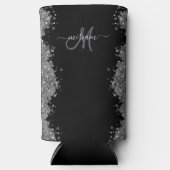 Black Silver Glitter Grey Modern Monogram スリム缶クーラー (正面)