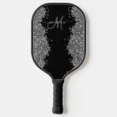 Black Silver Glitter Grey Modern Monogram ピックルボールラケット (裏面)