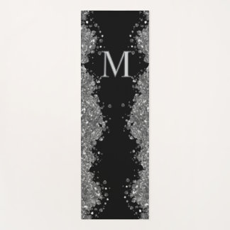 Black Silver Glitter Grey Modern Monogram ヨガマット
