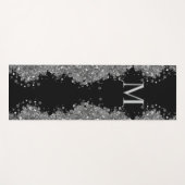 Black Silver Glitter Grey Modern Monogram ヨガマット (正面(横))