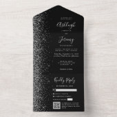 Black Silver Glitter QR Code Wedding オールインワン招待状 (内側)