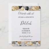 Black Silver Gold Glam Balloons Birthday 招待状 (正面)