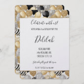 Black Silver Gold Glam Balloons Birthday 招待状 (正面/裏面)