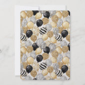 Black Silver Gold Glam Balloons Birthday 招待状 (裏面)