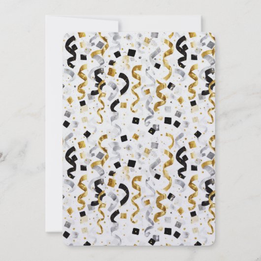Black Silver Gold Glam Confetti Birthday 招待状 (裏面)