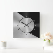 Black & Silver Modern Metallic Geometric design 2 スクエア壁時計 (ホーム)