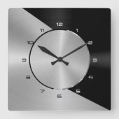 Black & Silver Modern Metallic Geometric design 2 スクエア壁時計 (正面)